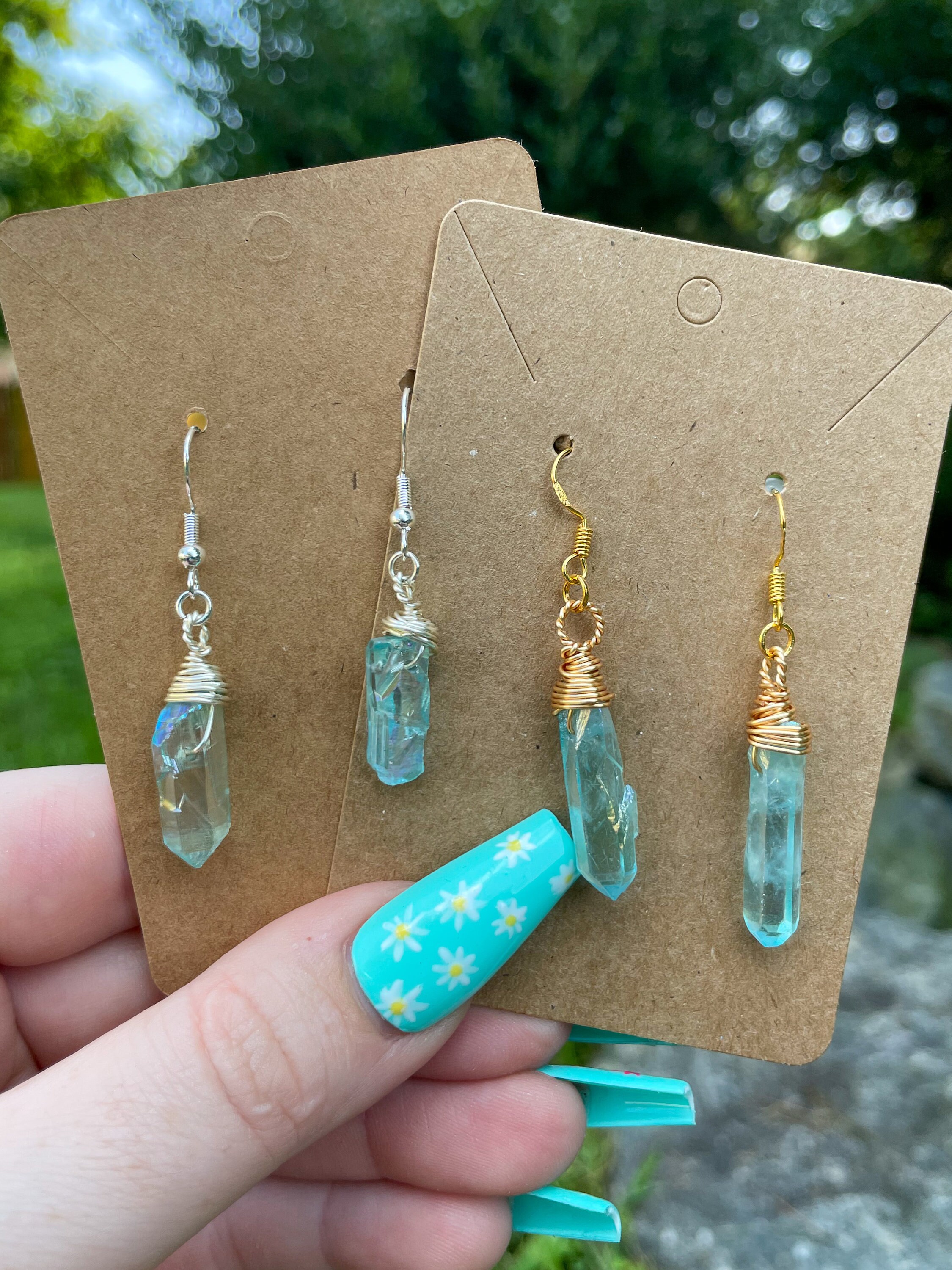 【BLACKPURPLE】5p  Crystal Point Earrings Crystal Point Earrings | Dangle Crystal Earrings | Raw
