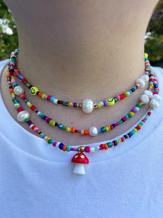 Inateannal Collana Bohémien Multicolore di Perline Arcobaleno con Catena per Donne e Ragazze