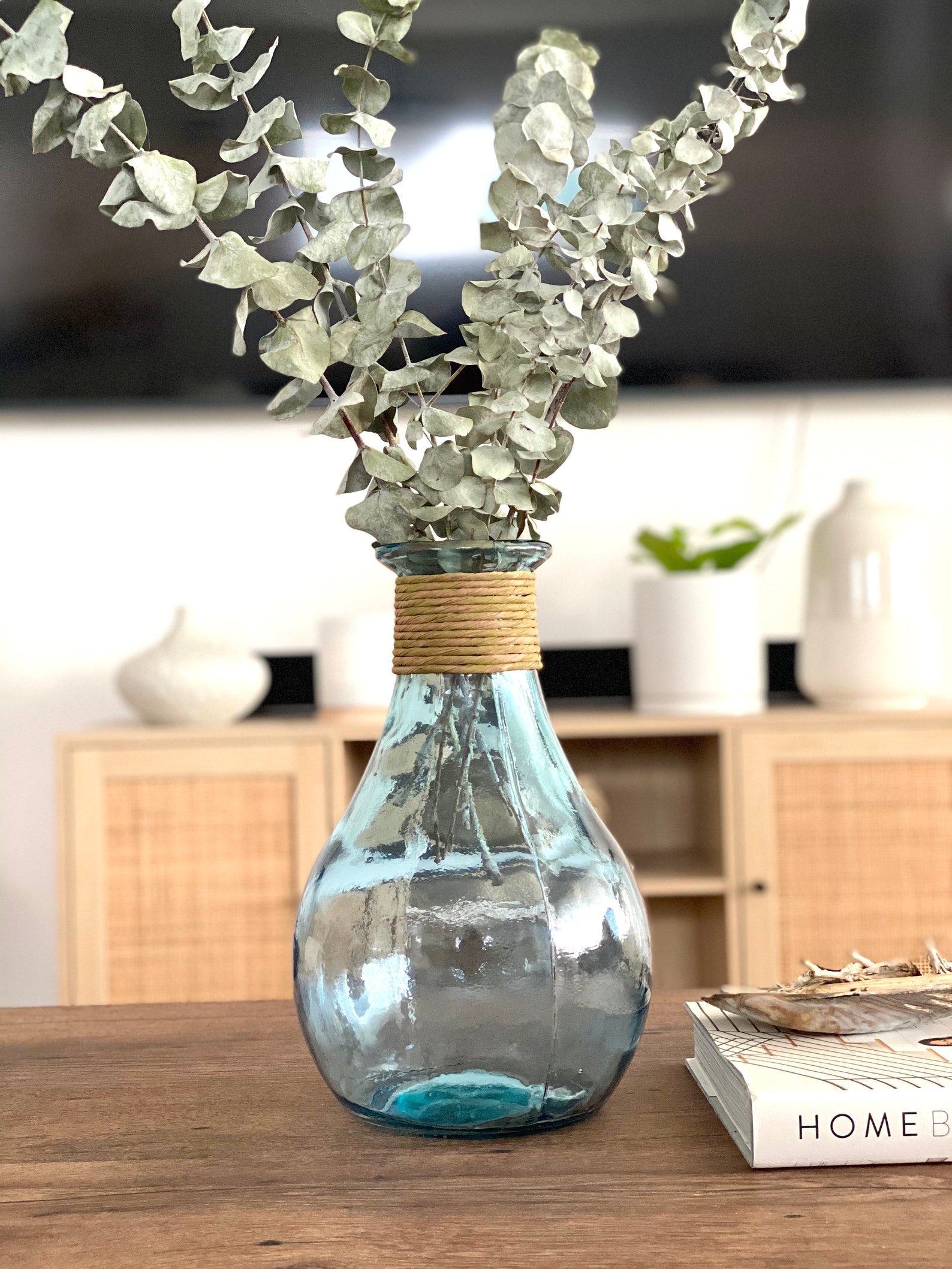 Farmhouse Decor Vase Vintage Recycled Blue Tint Glass Vase Etsy