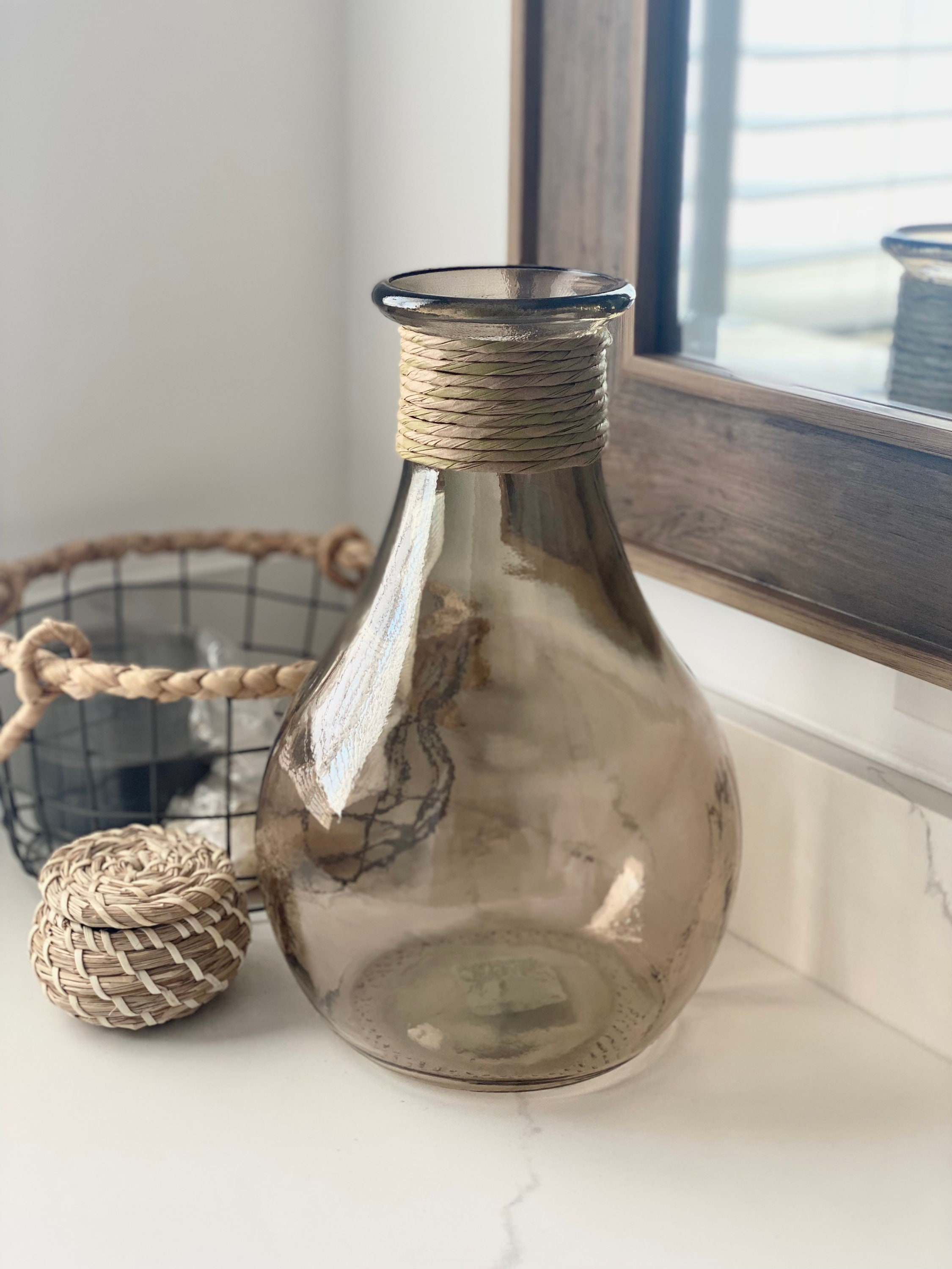 Farmhouse Decor Vase Vintage Recycled Blue Tint Glass Vase Etsy