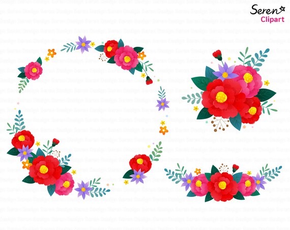 Download Camellia Floral Wreath Svg Flower Ring Bouquet Half Wreath Etsy