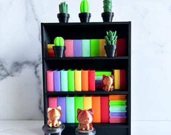 Miniature Rainbow Bookshelf - ADHD Activity, Sensory Game, Coloring Sorting, Miniature Cats, Cozy Home Decor