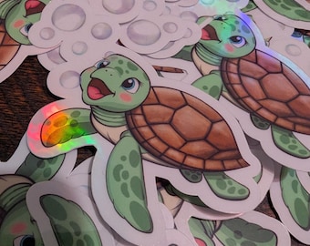 Cute Sea Turtle Sticker | Kawaii Sea Turtle Animal Sticker, Ocean Critter, Fantasy Animals,Hand drawn, Decorative Sticker
