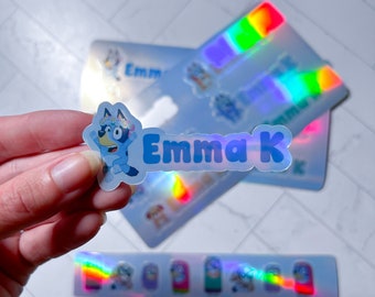 Bluey Back To School Name Stickers, Water Resistant, Custom