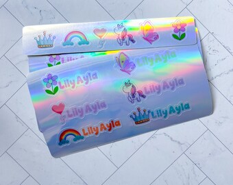 Cutesy Girl Back To School Name Stickers, Water Resistant, Custom