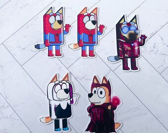 Marvel Bluey Family Sticker Set | Water Resistant Stickers | iPad decals | Water Bottle Stickers