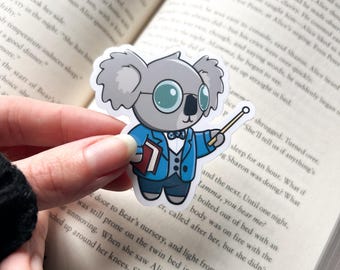 Professor Koala Sticker | Kawaii Koala Animal Sticker, Teacher Sticker, Book Animals, Cute Art, Hand drawn, Decorative Sticker