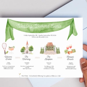 Itinerario de boda personalizado hecho a pedido: acuarela ilustrada imprimible, plantilla editable, dibujada a mano según deseos únicos