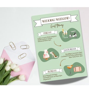Personalizado por encargo: Itinerario de boda imprimible ilustrado en acuarela, Plantilla editable, Dibujado a mano según deseos únicos