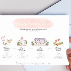 Itinerario de boda personalizado Hecho a pedido: acuarela ilustrada imprimible, dibujada a mano según deseos únicos