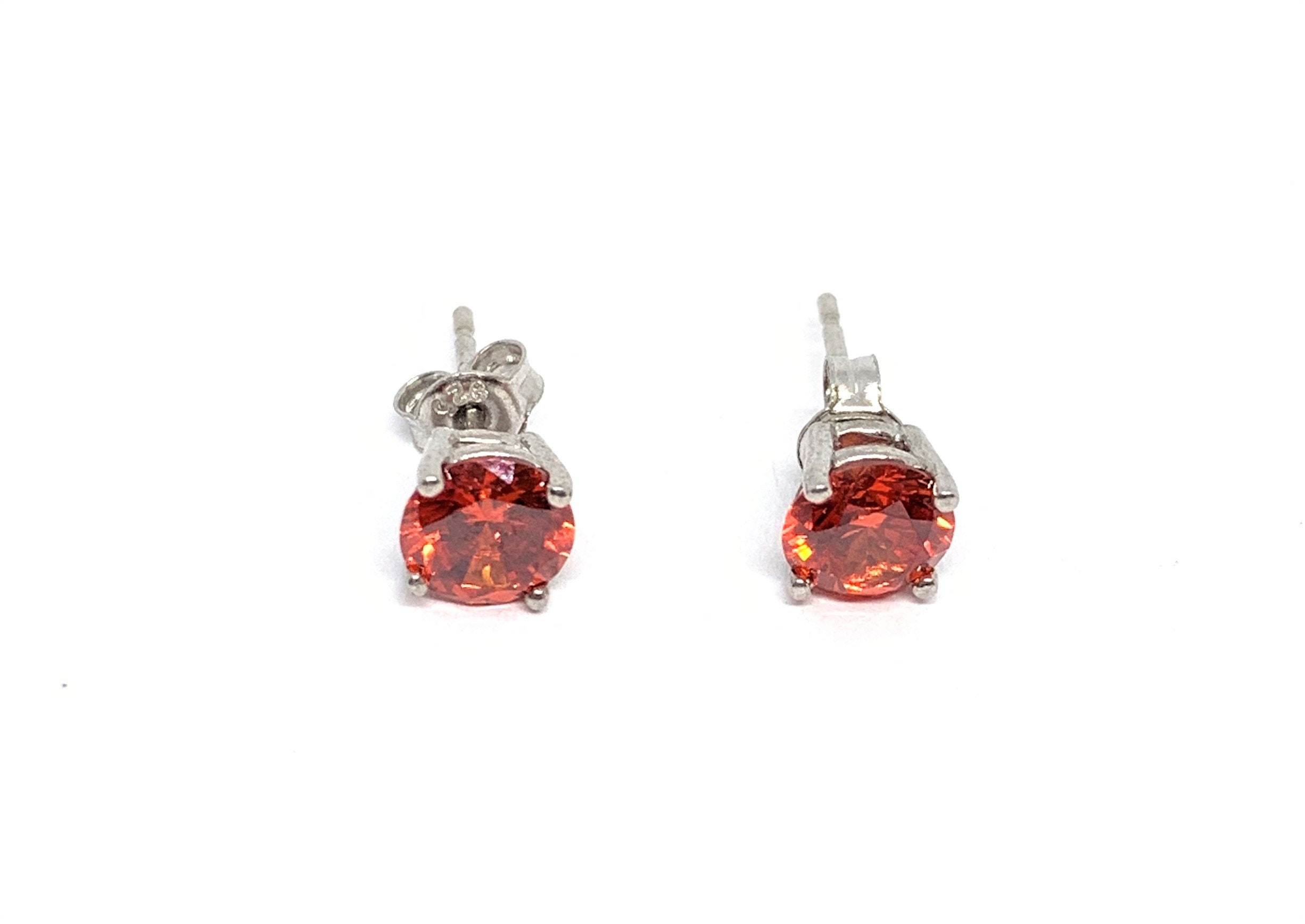 Sterling Silver Coral CZ Stud Earrings Etsy UK