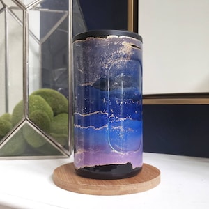 Custom Black 3 in 1 Can Cooler w/ Purple Blue Gold, Stainless Steel Alcohol Ink Galaxy Painted Bottle Cooler, Insulated Slim Can Cooler Cup