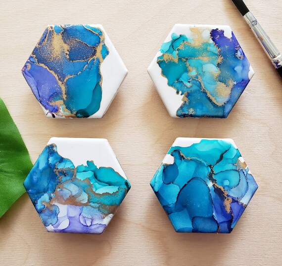 Ceramic Hand-Painted Alcohol Ink Magnets