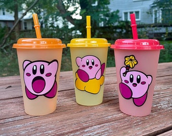 Mini Cute Kirby Themed Color Changing Tumbler Cup with Straw