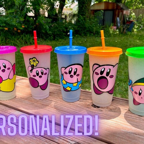 Mini Cute Kirby Themed Color Changing Tumbler Cup With Straw Etsy