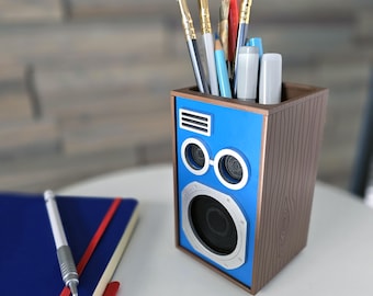 Vintage Speaker Pencil Holder: Retro Music Studio Desk Organizer