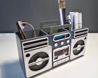 Handmade Boombox Desk Organizer: Retro 80s Hip Hop Office Decor