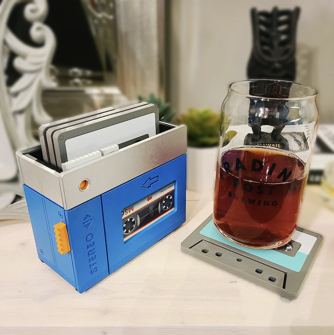 Retro Mixtape Cassette Coaster Set With Walkman Holder - 80s Nostalgia ...