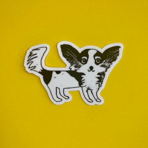 CHIHUAHUA DOG STICKER - Black and White Longhair Chihuahua Sticker - Decals for Laptop - Water Bottle Stickers - Cute Dog Cartoon