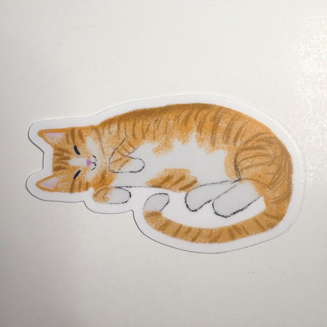 Sleeping Orange Tabby Cat Sticker - Vinyl Decal for Laptop, Phone - Etsy