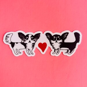 CHIHUAHUA DOG Sisters STICKER - Black and White Longhair Chihuahua Sticker with Heart - Decals for Laptop - Cute Dog Cartoon