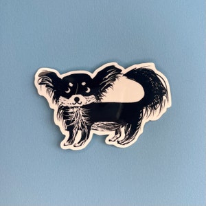CHIHUAHUA DOG STICKER - Black and White Longhair Chihuahua Sticker - Decals for Laptop - Cute Dog Cartoon