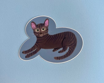 TABBY CAT STICKER - Stickers voor Laptop - Grijze Tabby Cat Sticker - Zelfklevende Vinyl Decals - Decal voor Telefoonhoesje