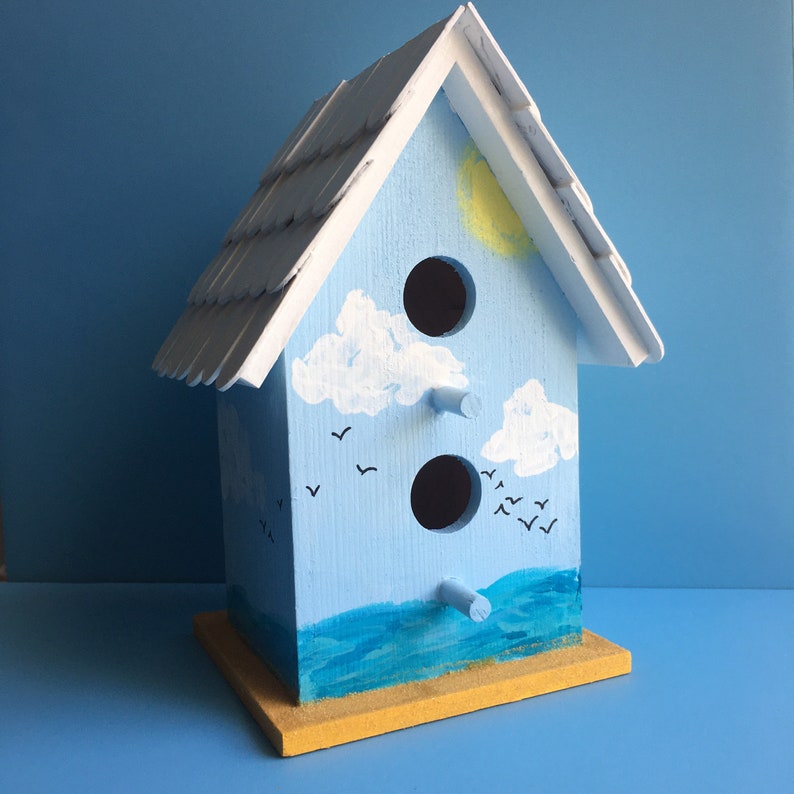 HAND Time sale PAINTED BIRDHOUSE - Ocean Max 76% OFF Birdhouse Decorative Bird Lover