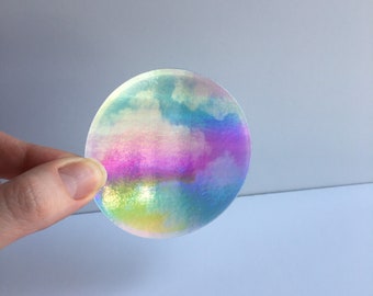 HOLOGRAM CLOUD STICKER - Vinyl Rainbow Cloud Sticker - Decals for Computer