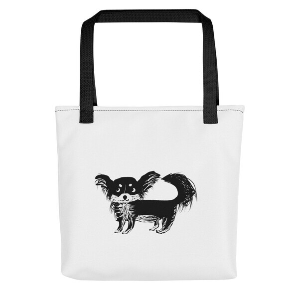 CHIHUAHUA DOG Tote BAG - Longhair Chihuahua White Tote - Black and White Dog Bag - Dog Apparel - Dog Mom Gift - Doggy Lover Gift