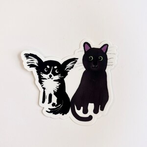 CAT and DOG STICKER - Russian Blue Gray Cat Sticker - Black and White Longhair Chihuahua Sticker - Decals for Laptop - Cute Dog Cartoon