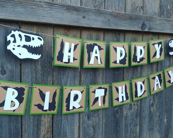Dinosaur Happy Birthday Banner – T-Rex Party Decor