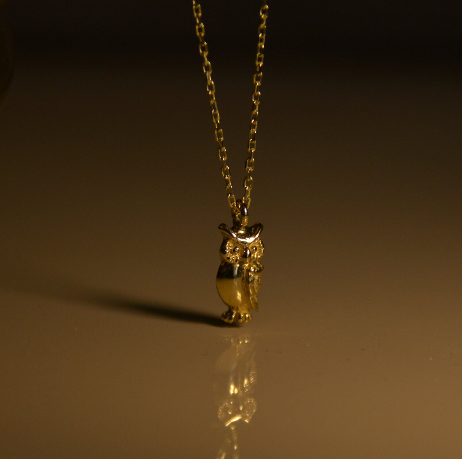 Real Solid Gold Owl Necklace 14k Solid Gold Owl Pendant Etsy