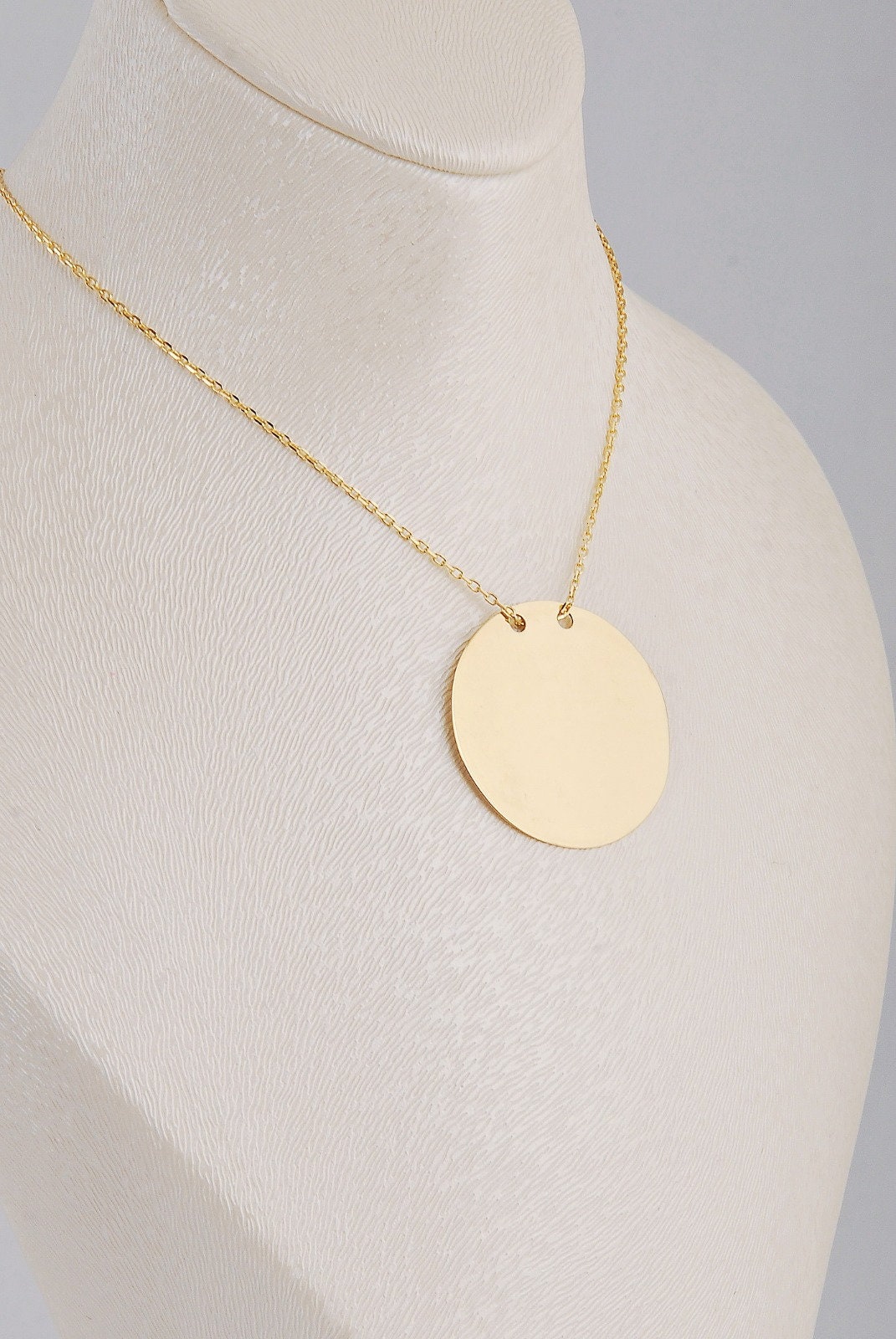 14K Solid Gold Disc Necklace / 14K Gold Coin Necklace / Big Etsy