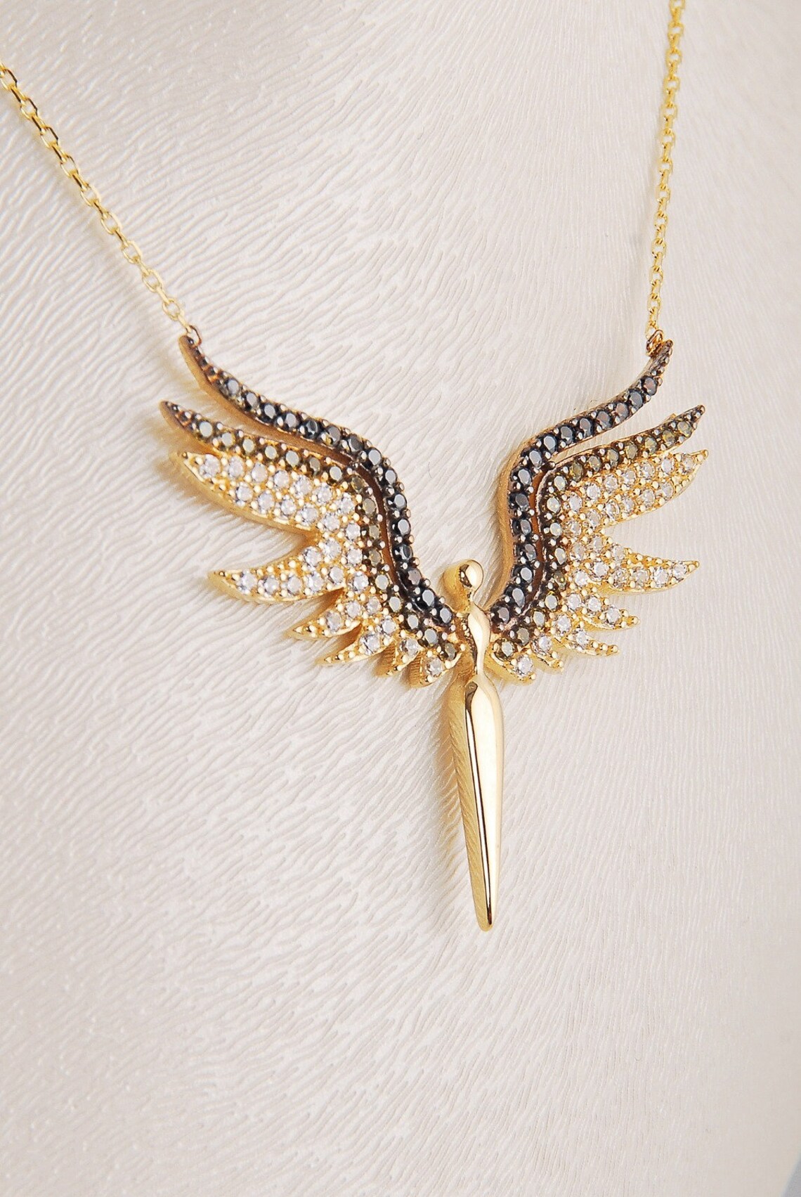 14K Gold Angel Necklace / Guardian Angel Necklace in 14k Solid Etsy