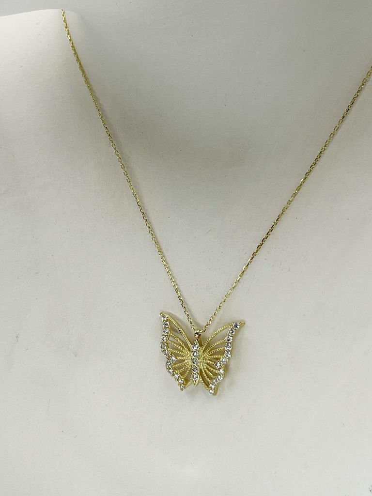 14K Solid Gold Butterfly Necklace / 14K Solid Gold Butterfly - Etsy