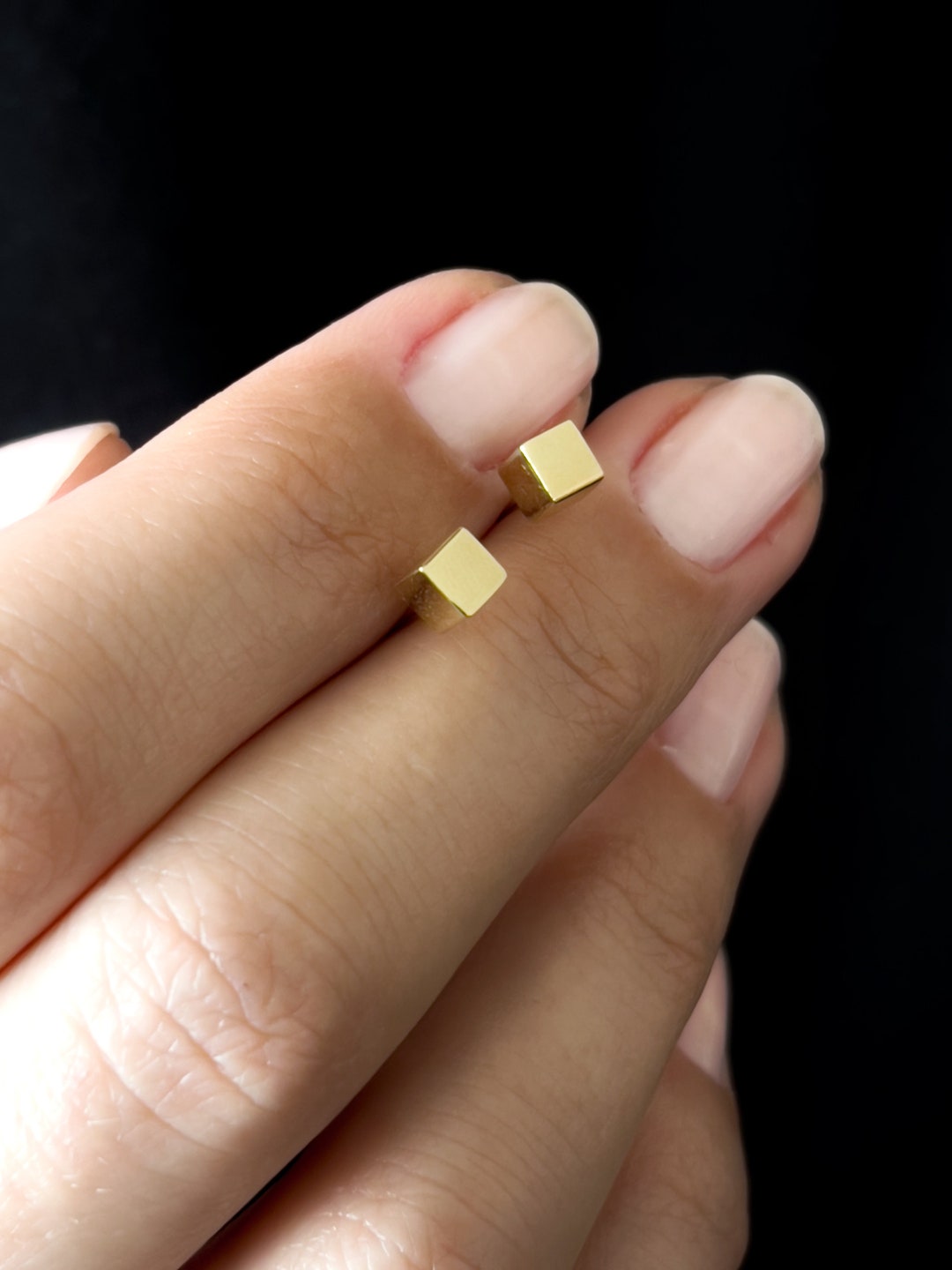 Gold Tiny Rectangle Stud Earrings, Dainty Silver Cube Stud, Short Bar