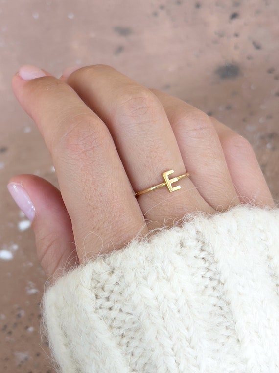 14K Gold Personalized Ring Letter and Name Ring Gold Single Letter Initial Ring Initial Letter for Ring Gift for Her dainty Ring Etsy