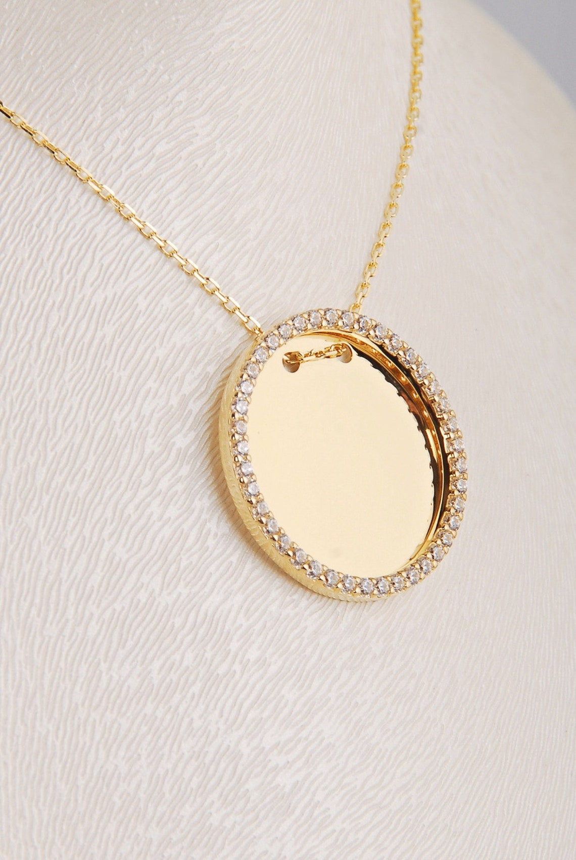 Round Mirror Necklace / 14K Gold Necklace / Christmas Gift / Etsy