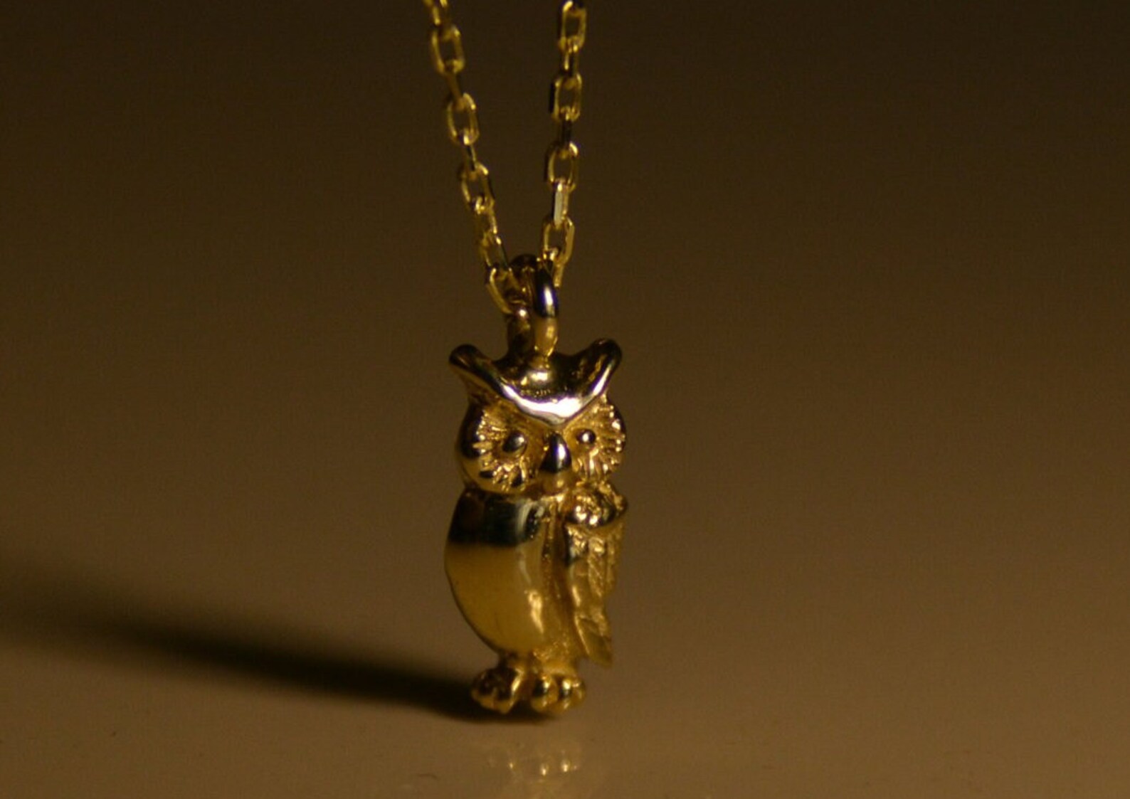 Real Solid Gold Owl Necklace 14k Solid Gold Owl Pendant Etsy