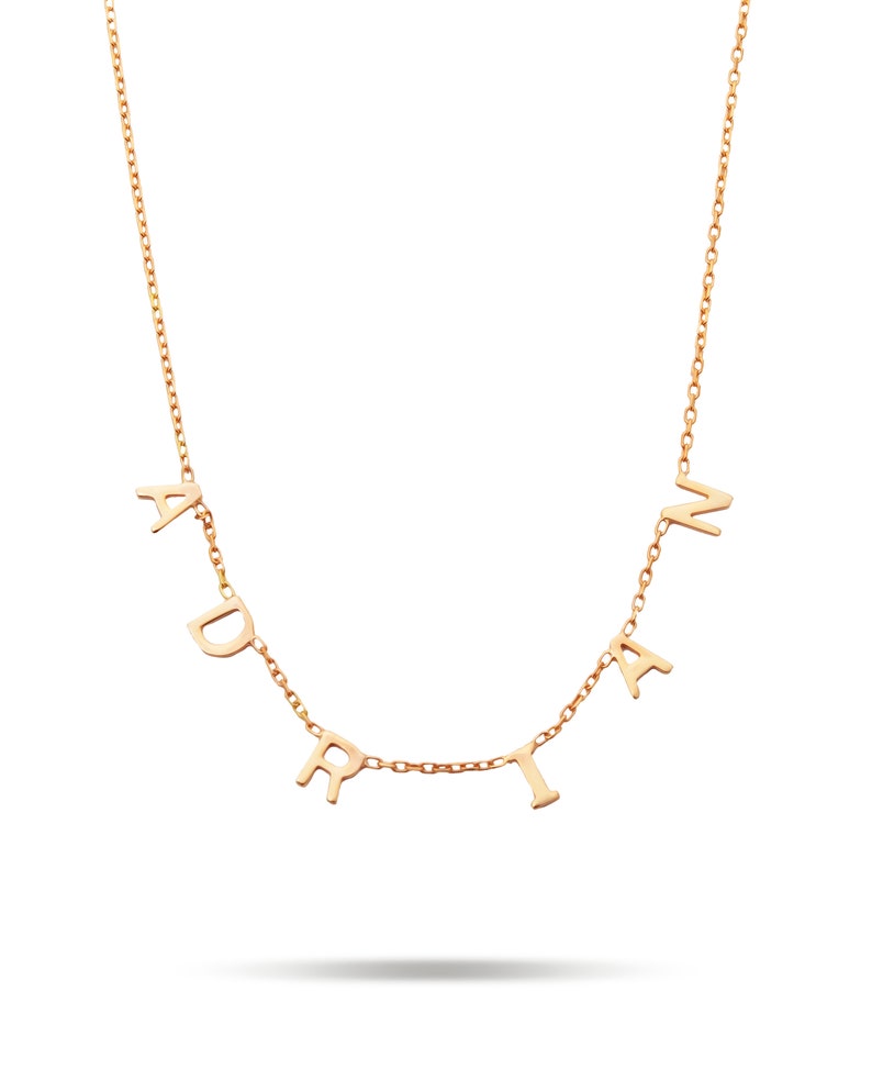 Name Necklace Gold 14K Solid / Spaced Letter Necklace Gold / Etsy