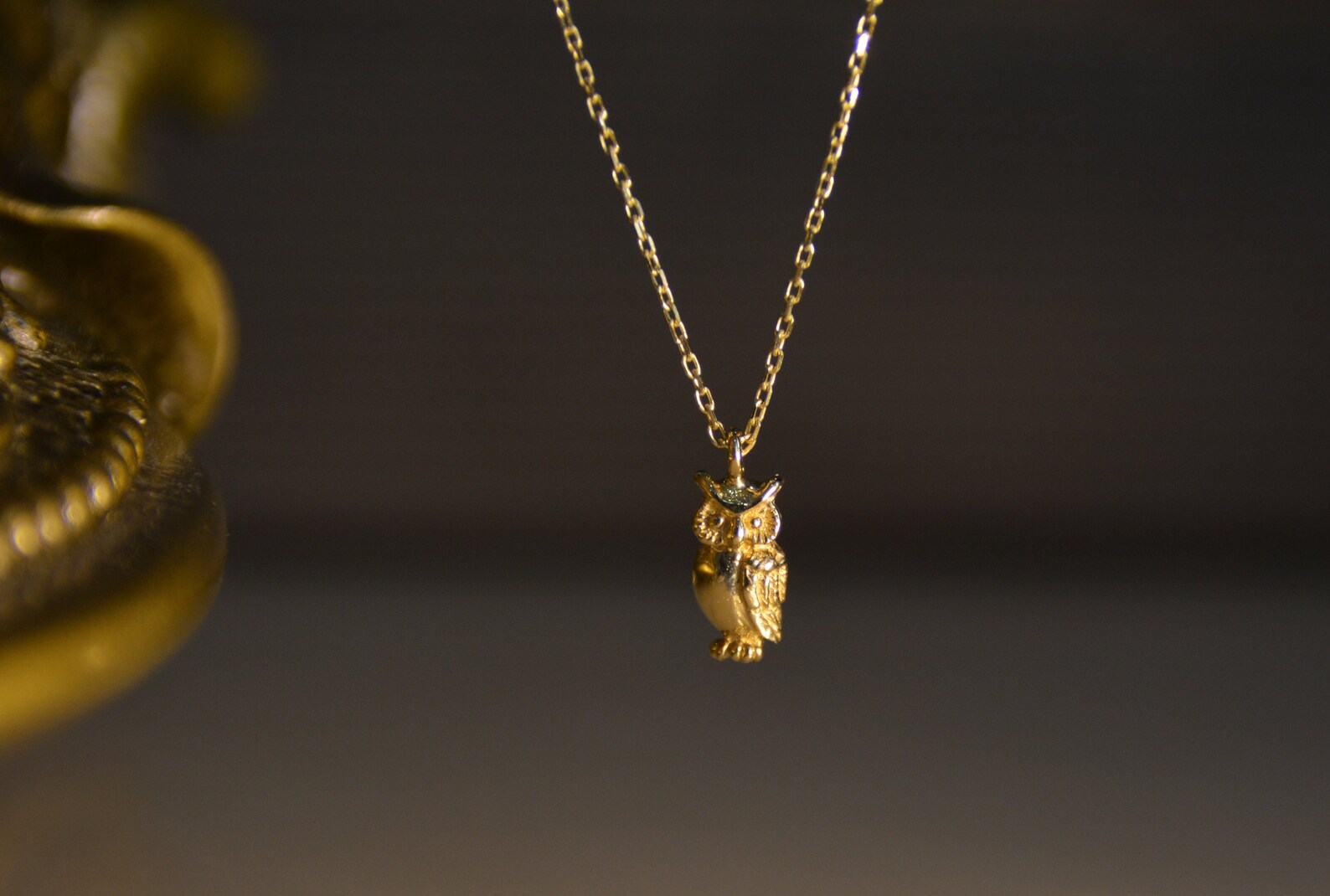 Real Solid Gold Owl Necklace 14k Solid Gold Owl Pendant Etsy