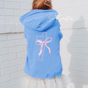 Kids Christian Sweatshirts, Jesus Hoodie Youth with Design on Back, Bible Verse Bow Cross FaithShirt, Religious Apparel for Child