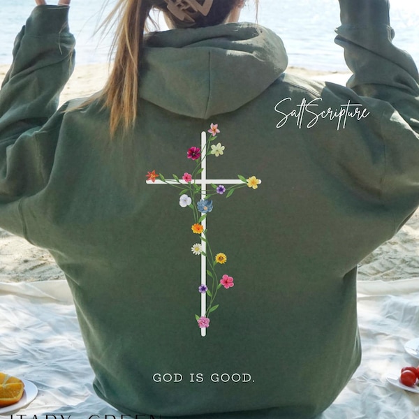 Sweat-shirt chrétien, sweat à capuche Jesus avec mots au dos, sweat à capuche verset de la Bible, chemise Dieu est bon, chemise floral croix foi, vêtement religieux