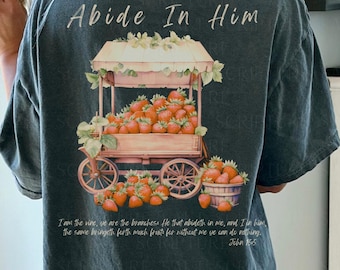 Comfort Colors Christian Shirt, Jesus Tshirt, Faithshirt, Scripture Tees, Church top, Religious Apparel for Women, Abide in Him Strawberry