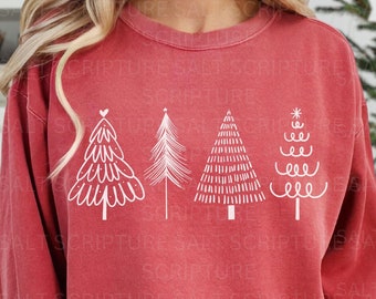 Minimalist Christmas Tree Sweatshirt, Comfort Colors Shirt, Cute Christmas Shirt, Womens Christmas Shirt, Holiday Shirt, Boho Christmas