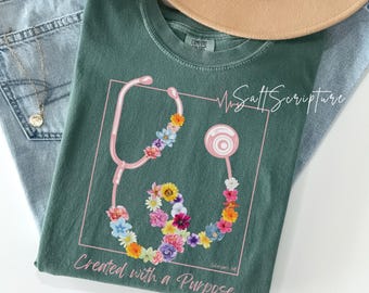 Nurse Shirt PNG, Created with a Purpose, Medical Christian Faith File, Doctor Bible Verse Design Digital Download
