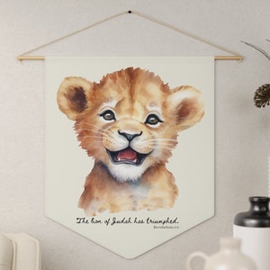 Christian Baby Pennant Wall Decor Lion of Judah Art Christian Banner for Boys Room Housewarming Gift Nursery Room Banner Christian Boutique