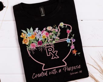 Mortar and Pestle Shirt, Gildan Pharmacy Tech Shirt, Pharmacist Christian Gift, Rx Bible Verse Shirt,  Faith TShirt, Herbalist Christian Tee