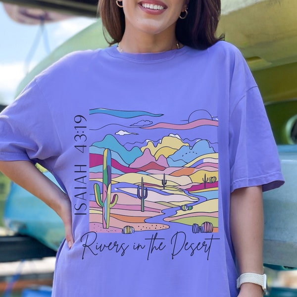 Comfort Colors Bible Verse T shirt 90s Retro Boho Christian Crewneck Rivers in the Desert Gift for Her Gift for Godly Women Faith Shirt